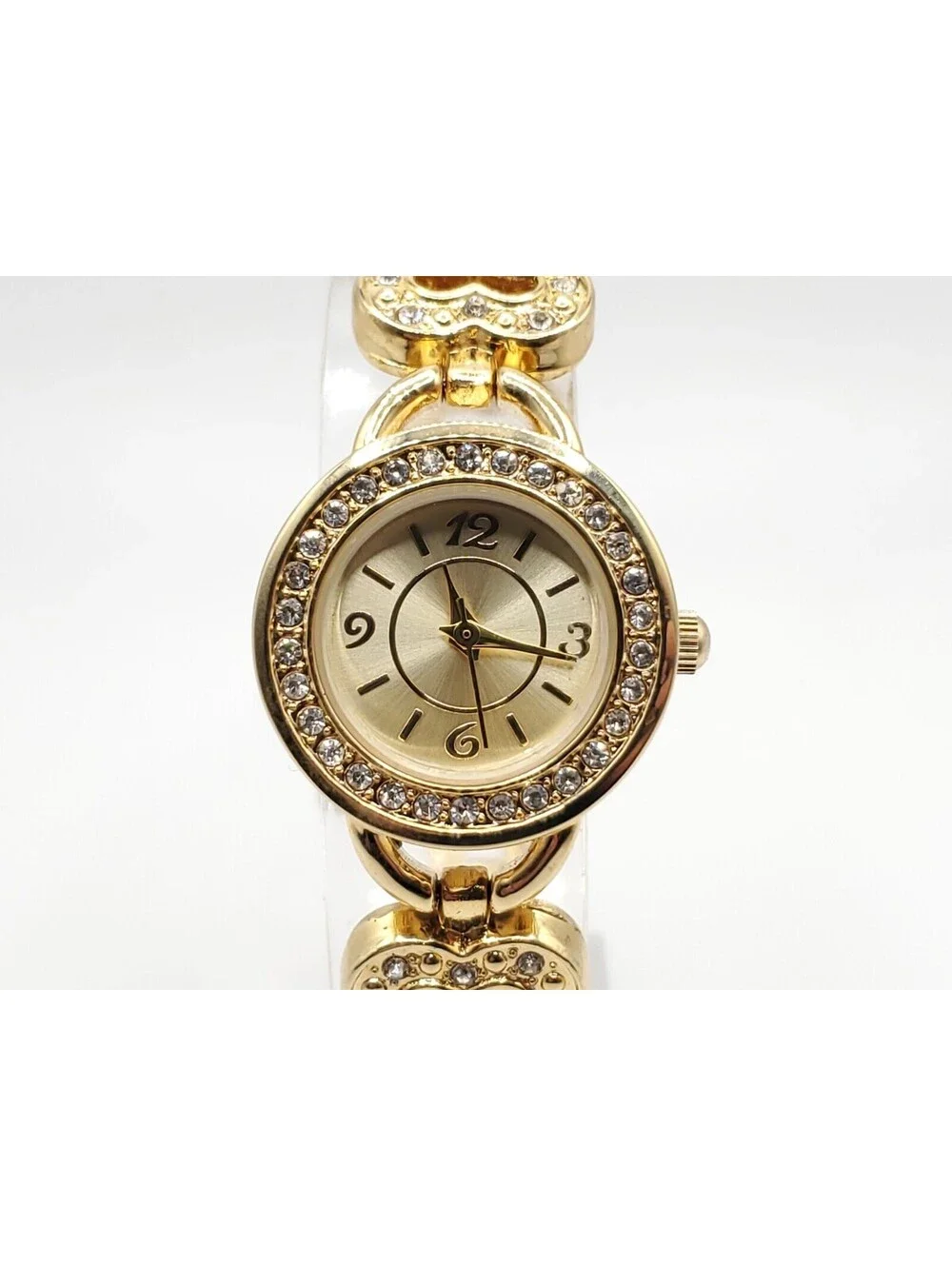 Quartz Womens Watch New Battery Gold Tone Heart Band 22mm